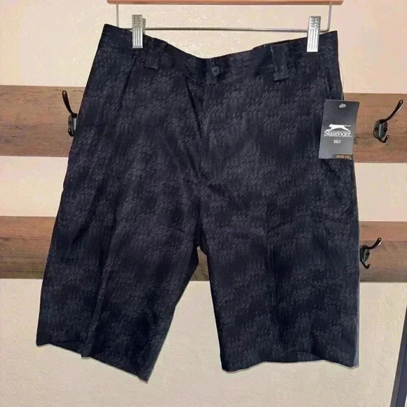NWT Slazenger Hydro-Dri Black Tonal Print Golf Shorts Size 32 - Picture 1 of 11